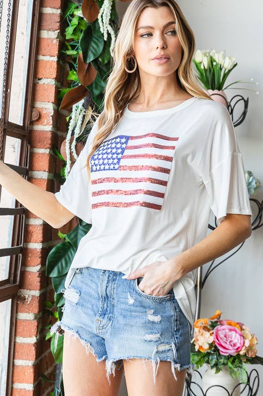 ET7627-10  FLAG PATCH TOP: 2-2-2 (S-M-L) / IVORY