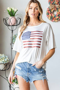 ET7627-10  FLAG PATCH TOP: 2-2-2 (S-M-L) / IVORY