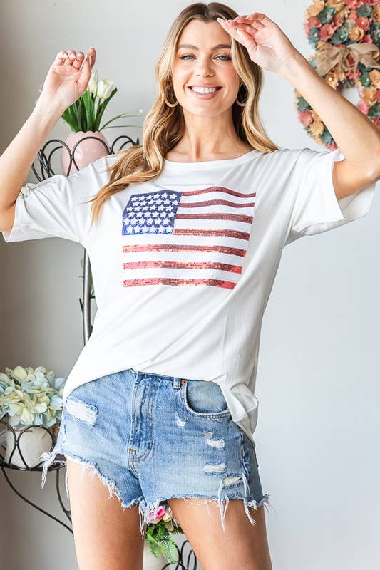 ET7627-10  FLAG PATCH TOP: 2-2-2 (S-M-L) / IVORY