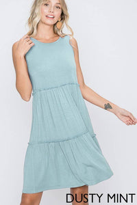 SD1268S SOLID DRESS WITH RUFFLED: 2-2-2 (S-M-L) / MINT