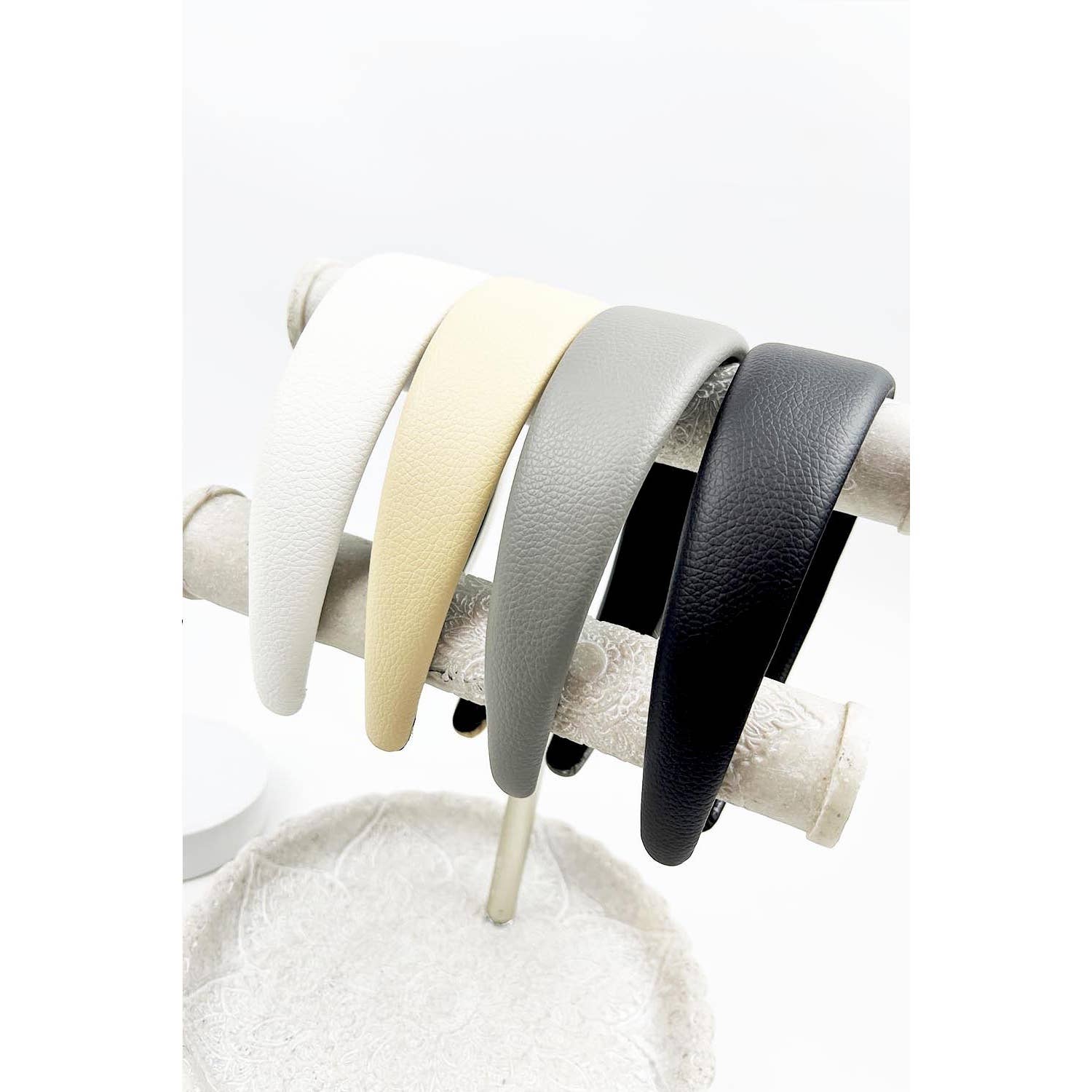 SOLID NATURAL COLOR WIDE LEATHER HAIR BAND: ASSORTED / ONE