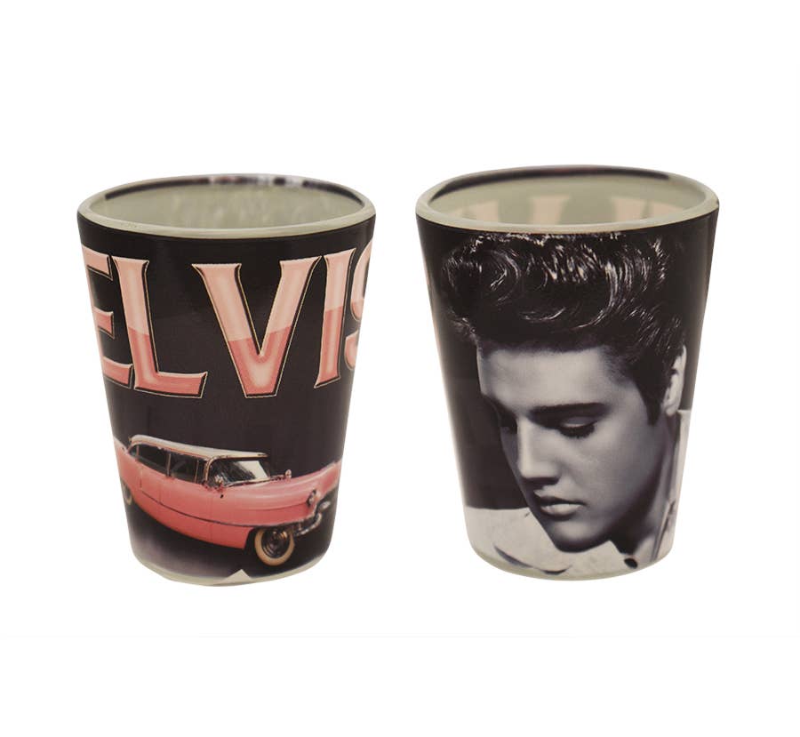 Elvis Shot Glass w/pink caddy
