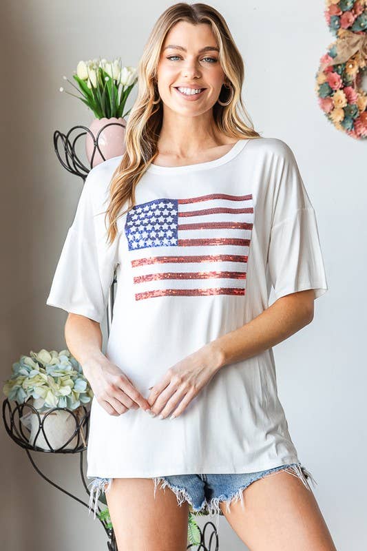 ET7627-10  FLAG PATCH TOP: 2-2-2 (S-M-L) / IVORY