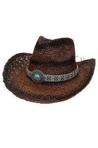 Boho Turquoise Concho Gem Tribal Band Ombre Dye Cowboy Hat