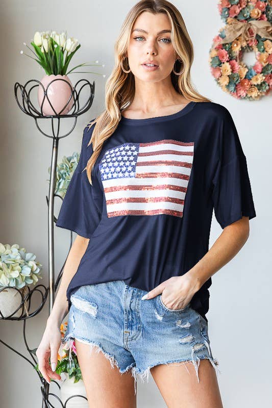 ET7627-10  FLAG PATCH TOP: 2-2-2 (S-M-L) / IVORY