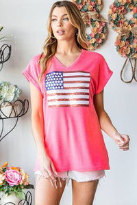 SOLID TOP w/ SEQUINS FLAG PATCH