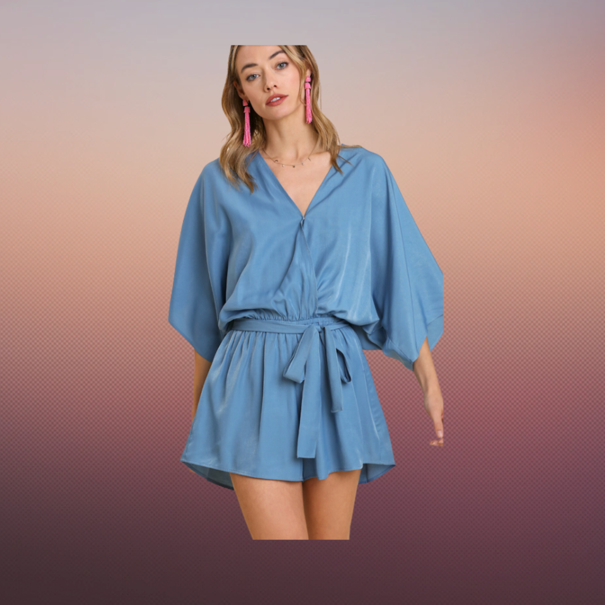 Kimono Sleeve Romper with Tie Waist