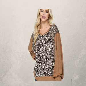 Leopard and Ditsy Mixed Print Knit Dolman Top