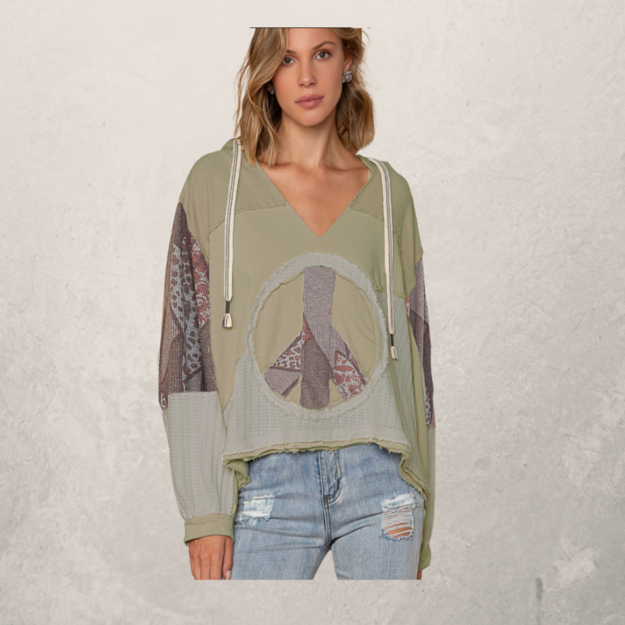 Oversized French Terry Top w/ Peace Emblem