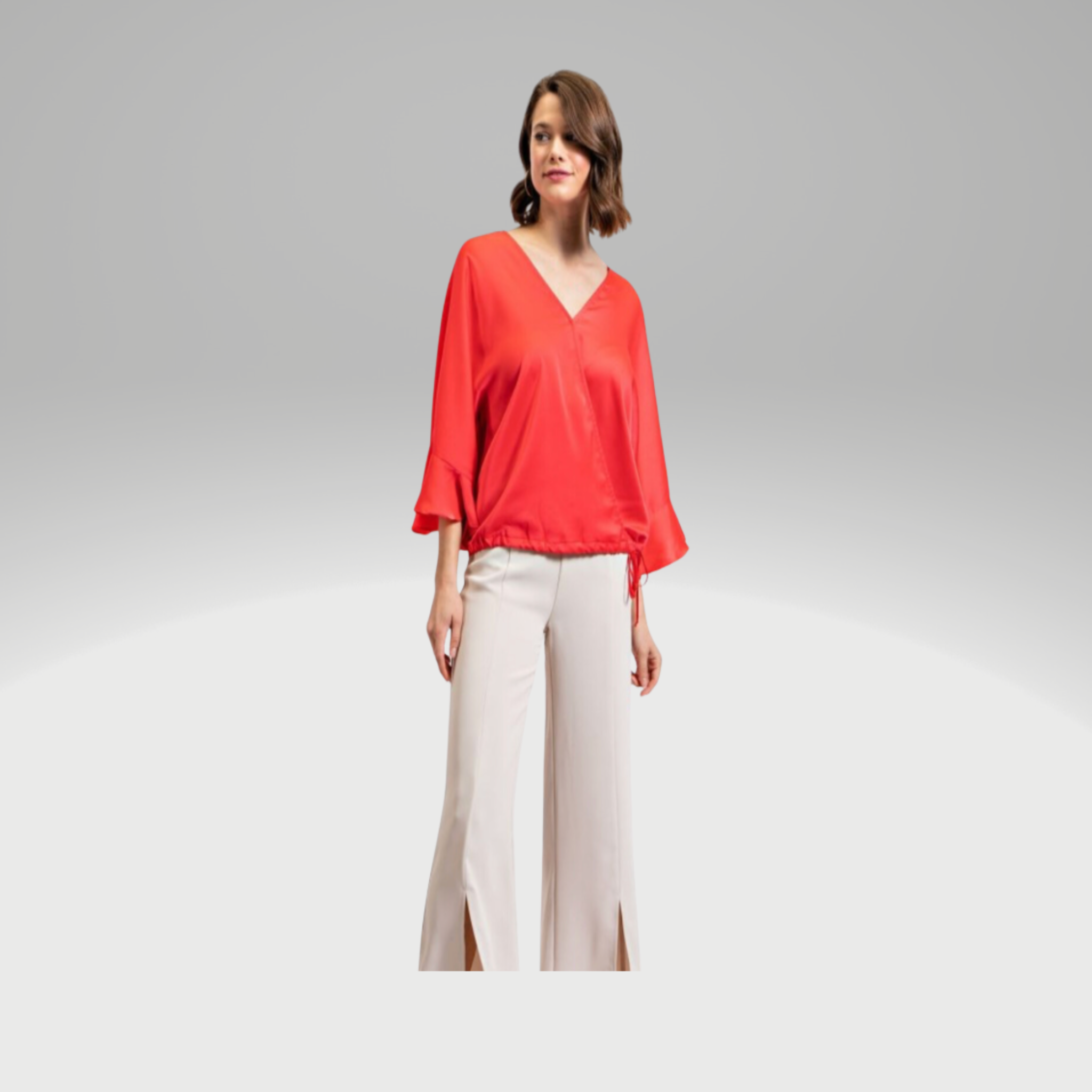 Side Tie Wrap Top with Ruffle Sleeve