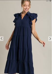 Tiered Midi Dress with Ruffle