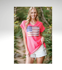 SOLID TOP w/ SEQUINS FLAG PATCH