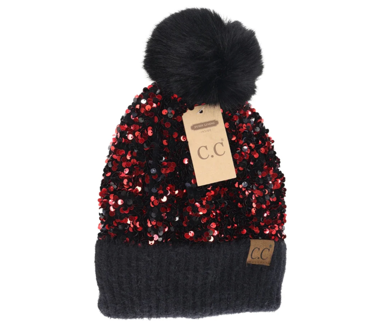 CC Beanie Cluster Sequin Faux Fur Pom