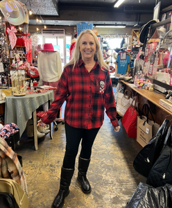 Red & Black Plaid w/ bling Skull