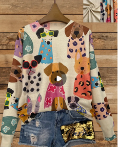 Dog Print Ladies Sweater