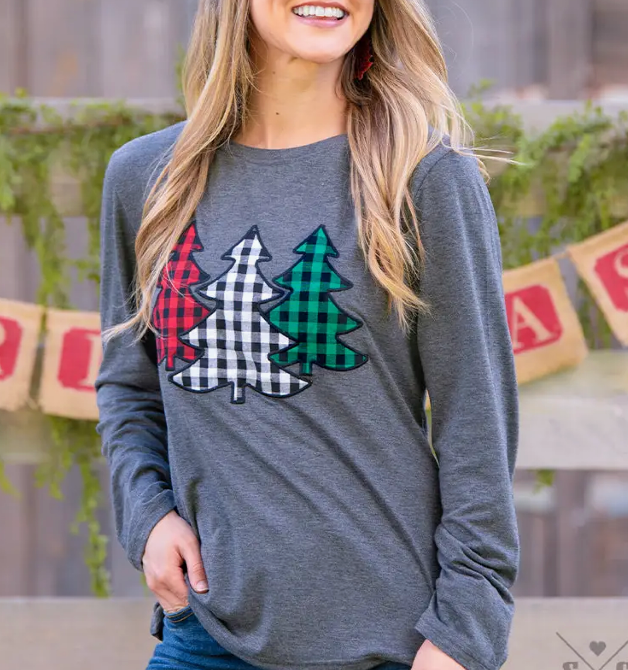 3 Tree Christmas Top Long Sleeve