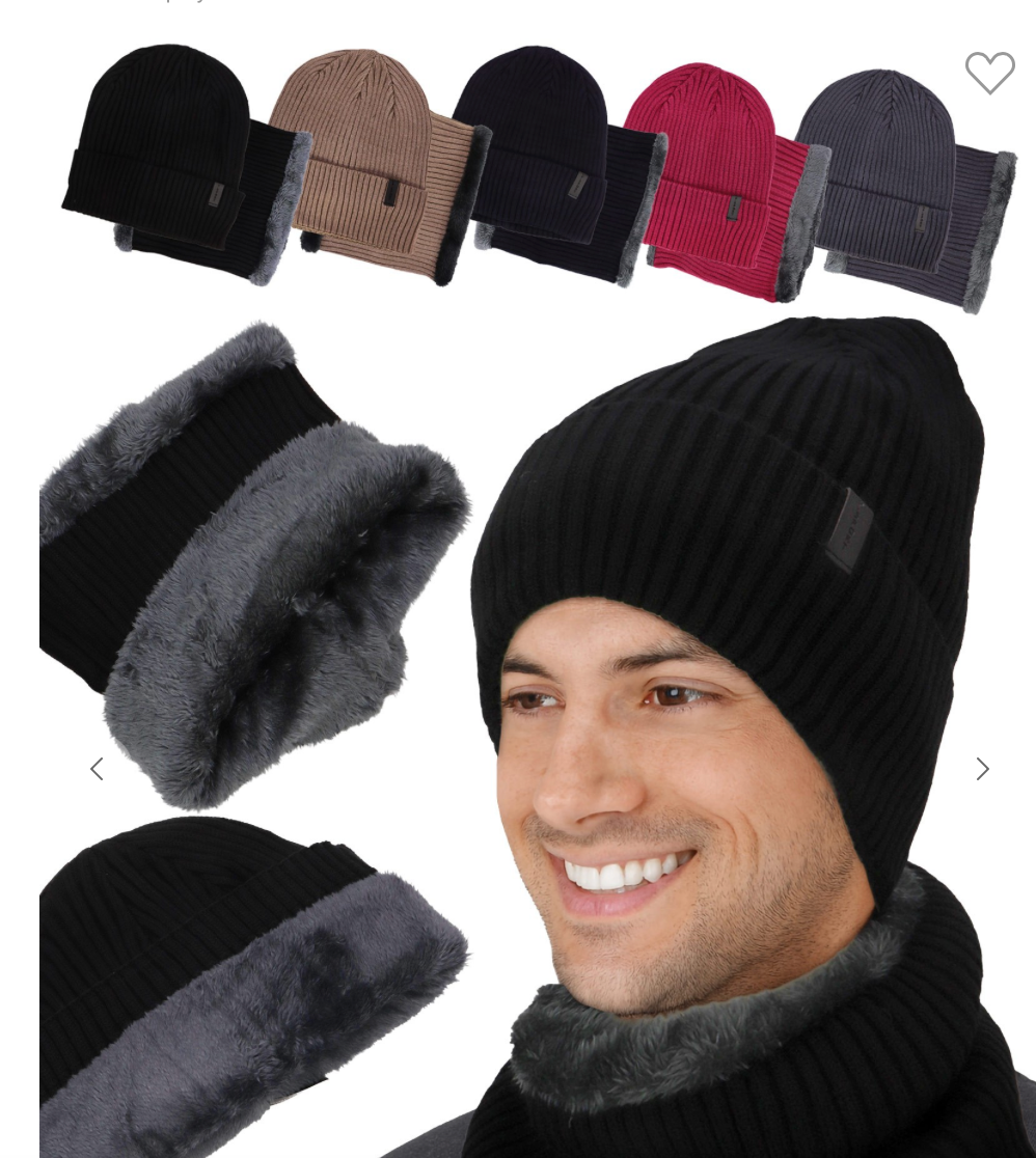 2-piece Sports Ribbed Knitted Fur Beanie Scarf
