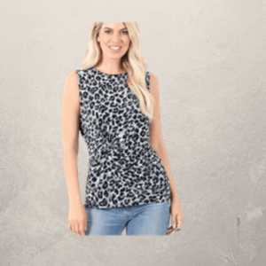 Leopard Print Knot-Front Sleeveless Top