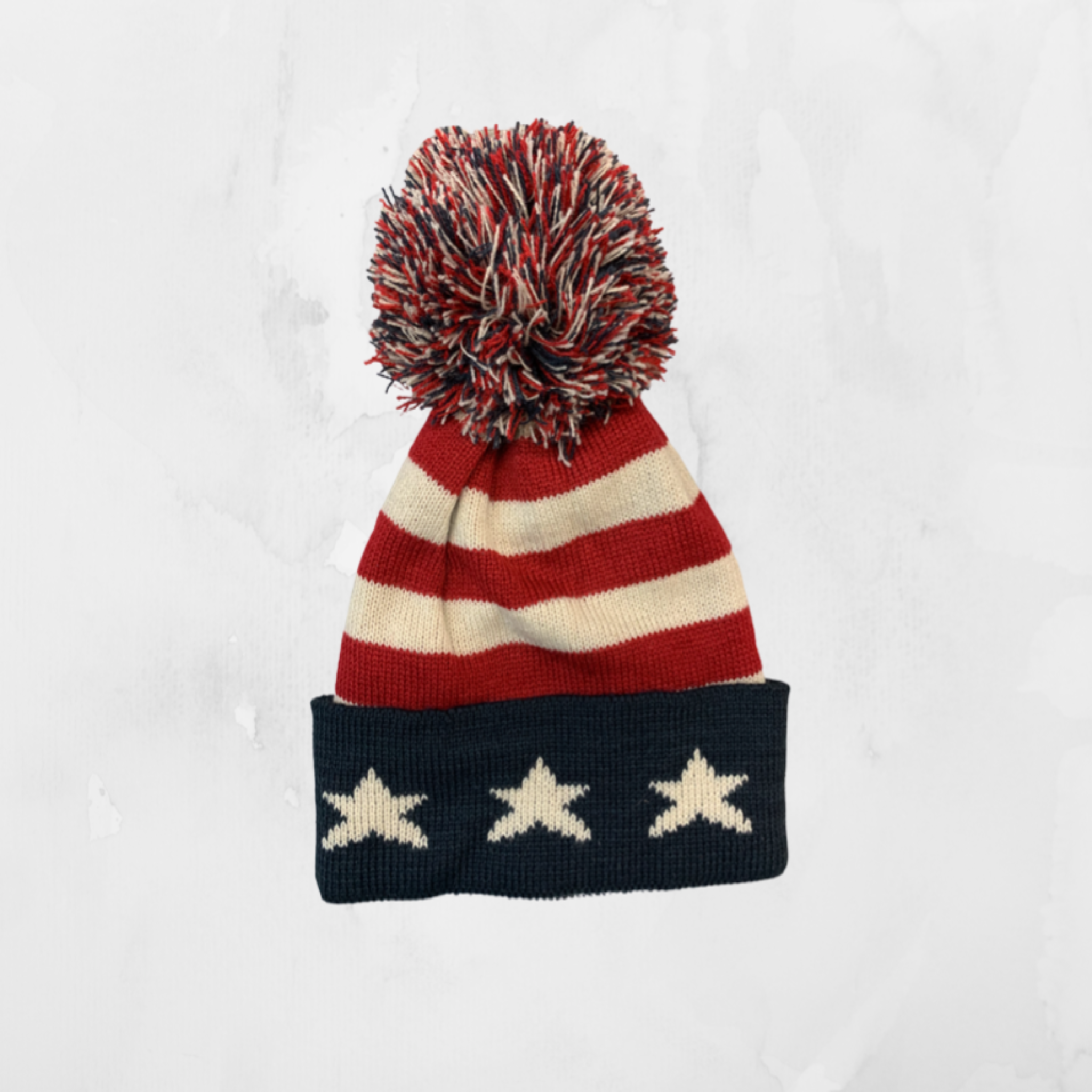 Red white and blue top winter hats