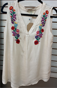 Embroidered Taupe Sleeveless Shirt