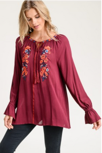 Long Sleeve Embroidered w/ Tassel Tie