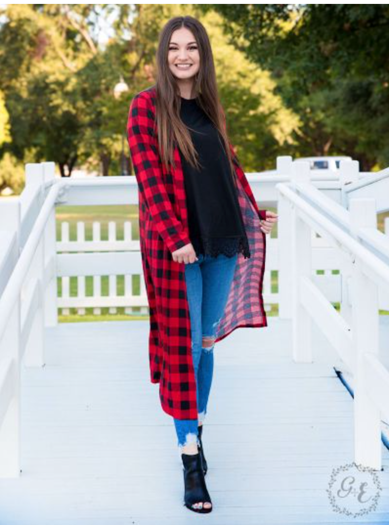 Tunic Long Red Plaid Duster