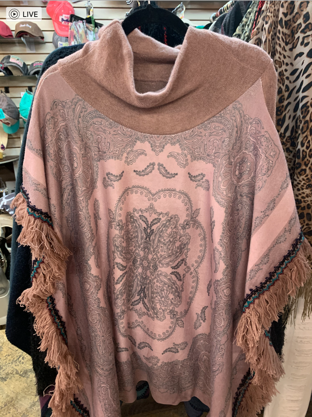Colorful Knit Poncho with fringe