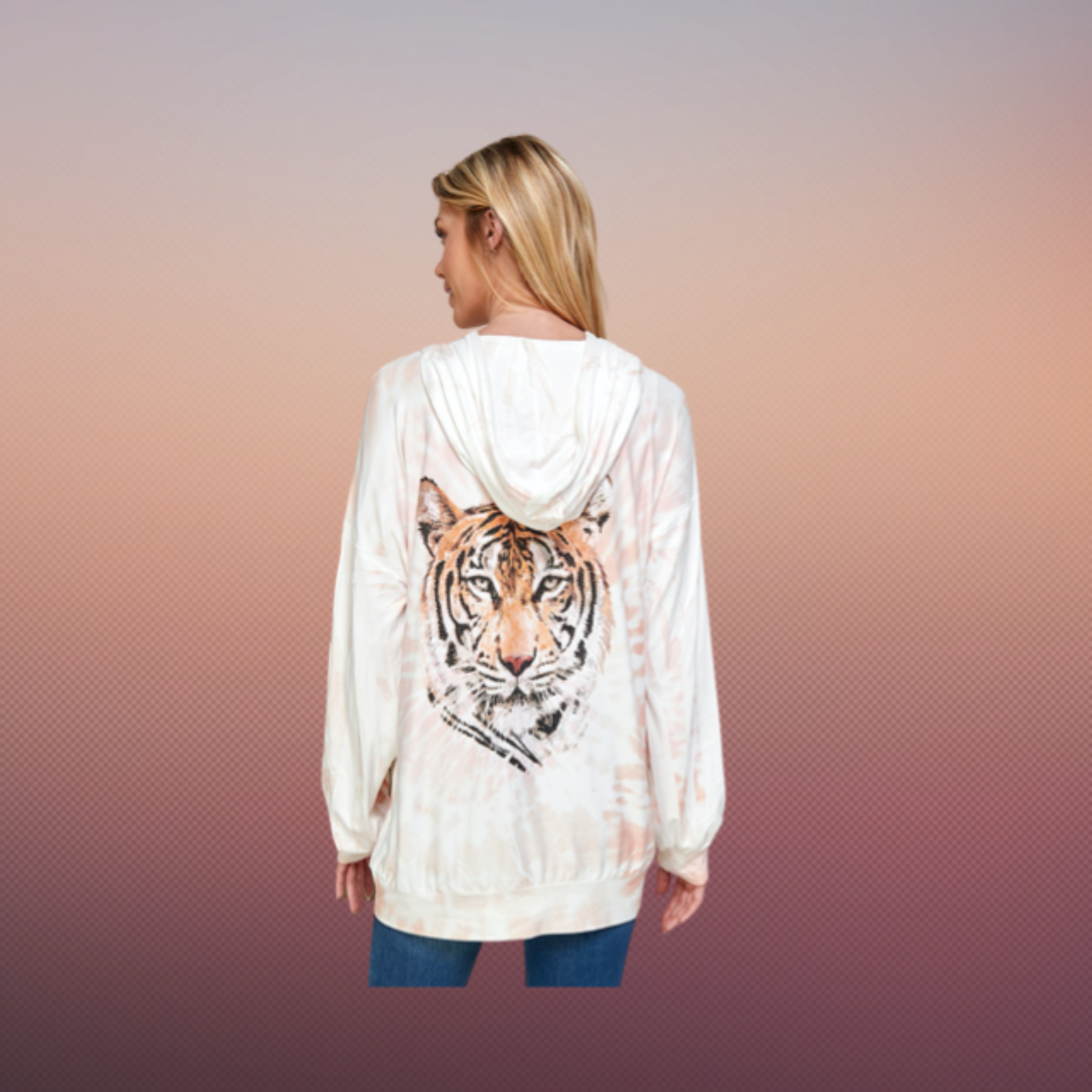 Peach Tiger Face Printed Hoodie Jacket