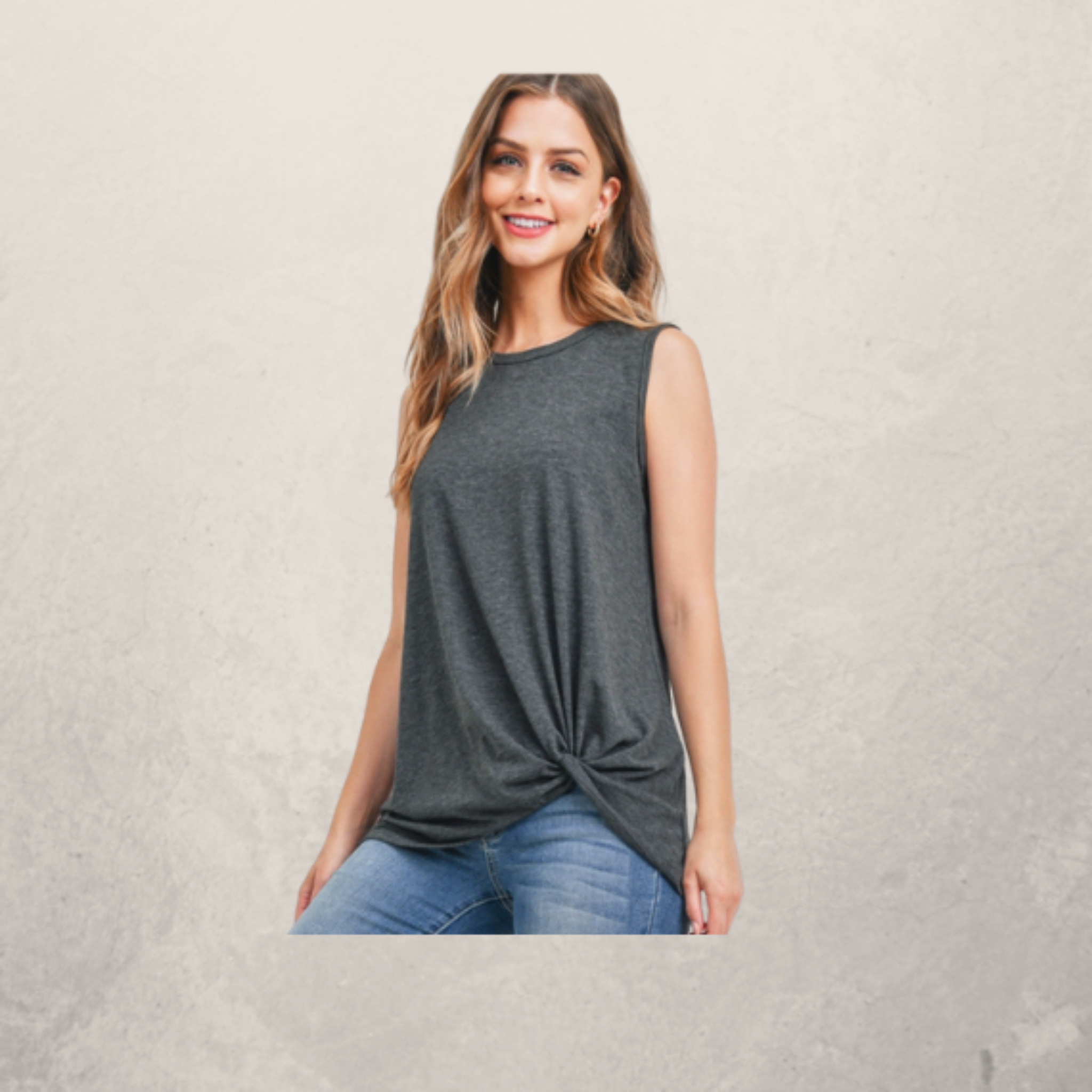 Sleeveless Top w/ Twist Front