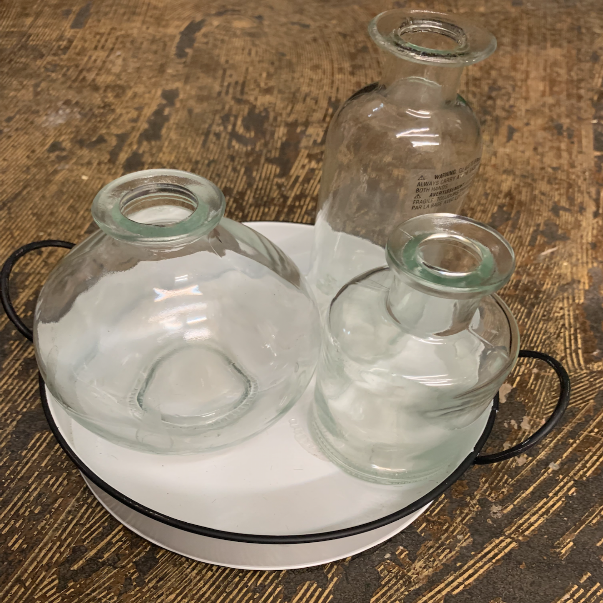 Three Glass Jars w/ Round Tray