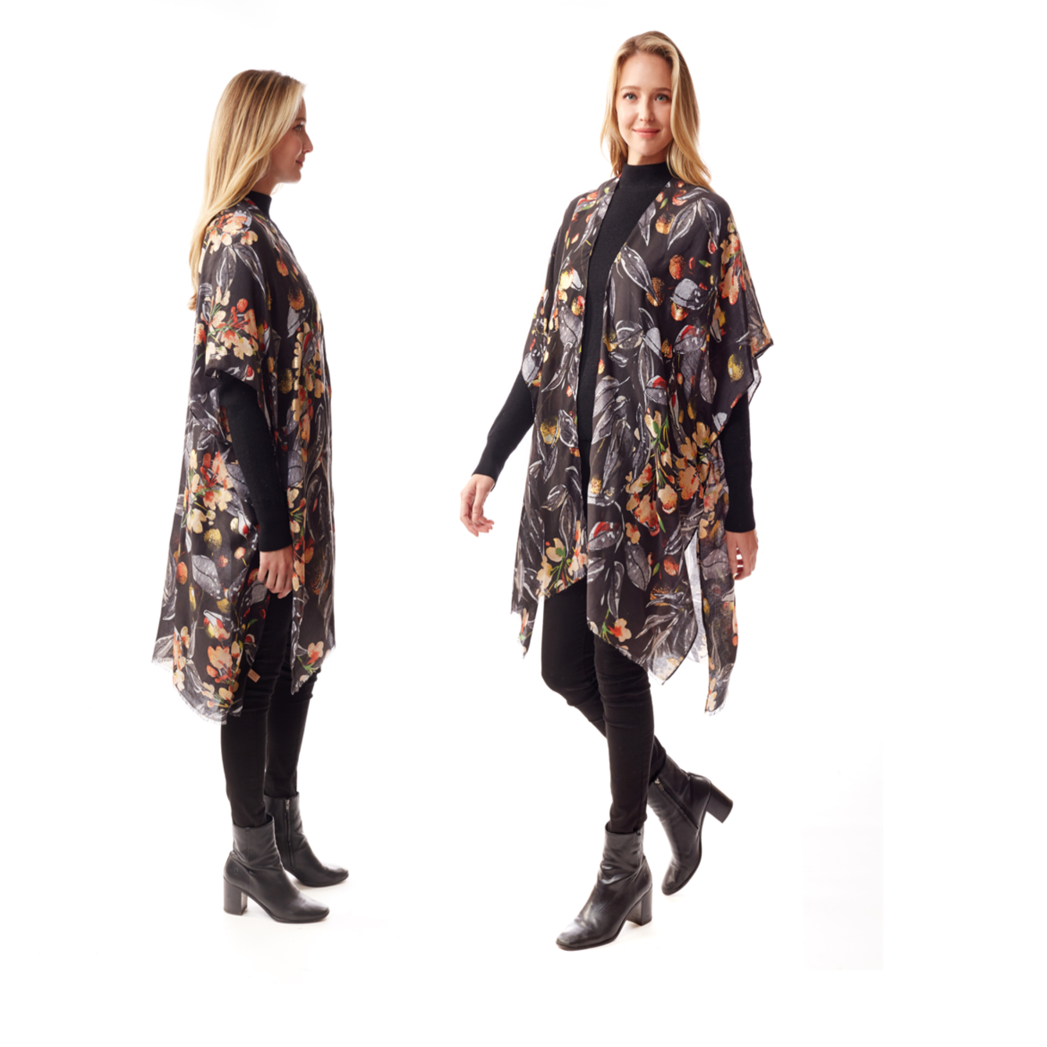 Floral Print w/ Lurex Accent Kimono