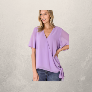Woven Double Layer Chiffon Side Tie Top