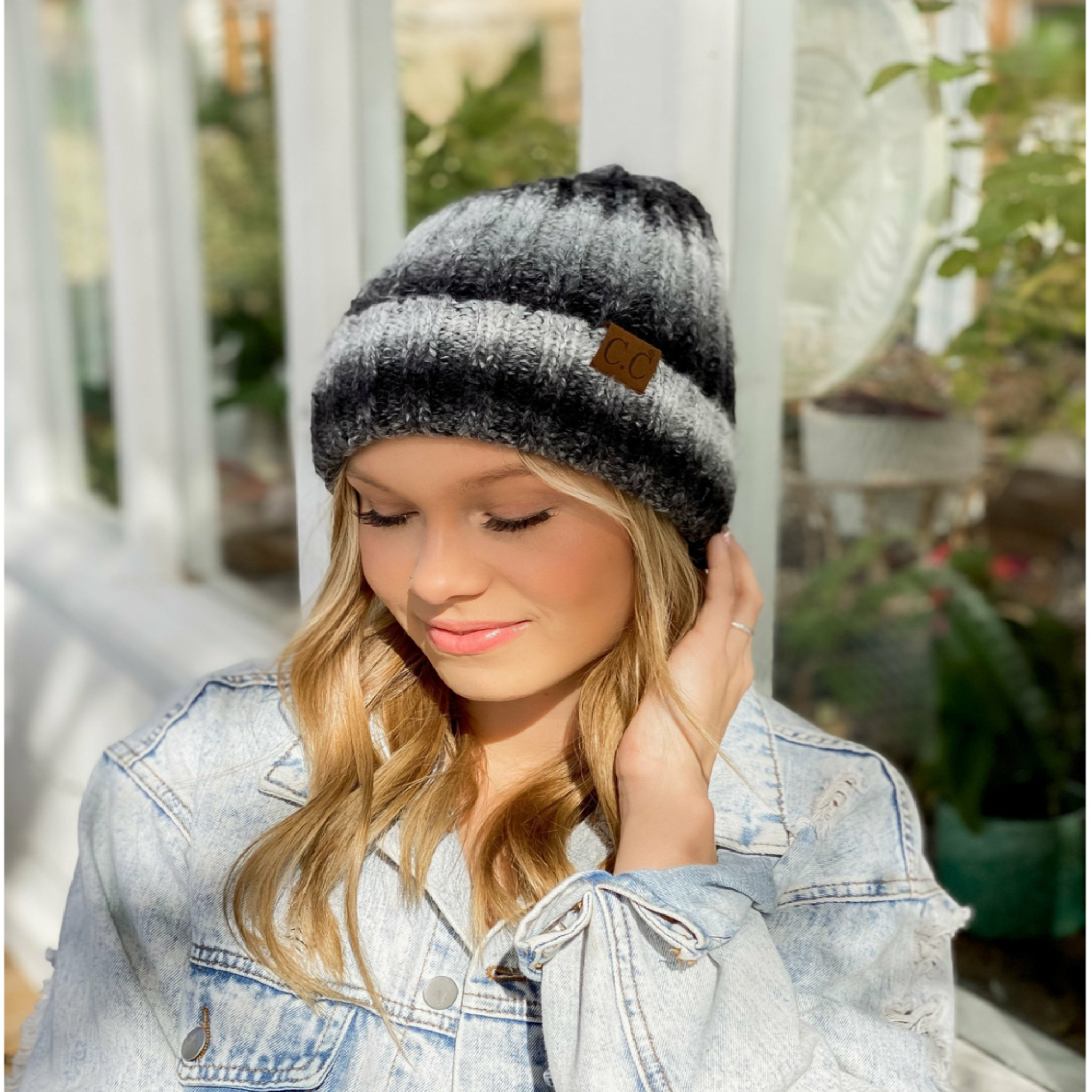 CC Beanie Fuzzy Lined Ombre Knit Cuff