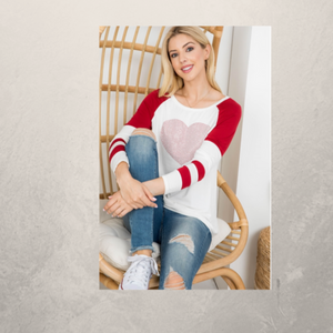 Red Heart Boat Neck Long Sleeve Top
