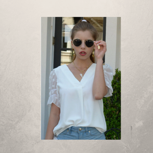 White Embroidered Short Sleeves Woven Top