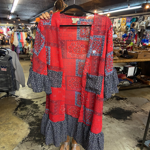 Red Bandana Long Kimono