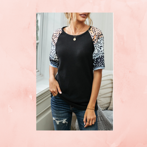 Leopard Chic Dotty Sleeve Black Top