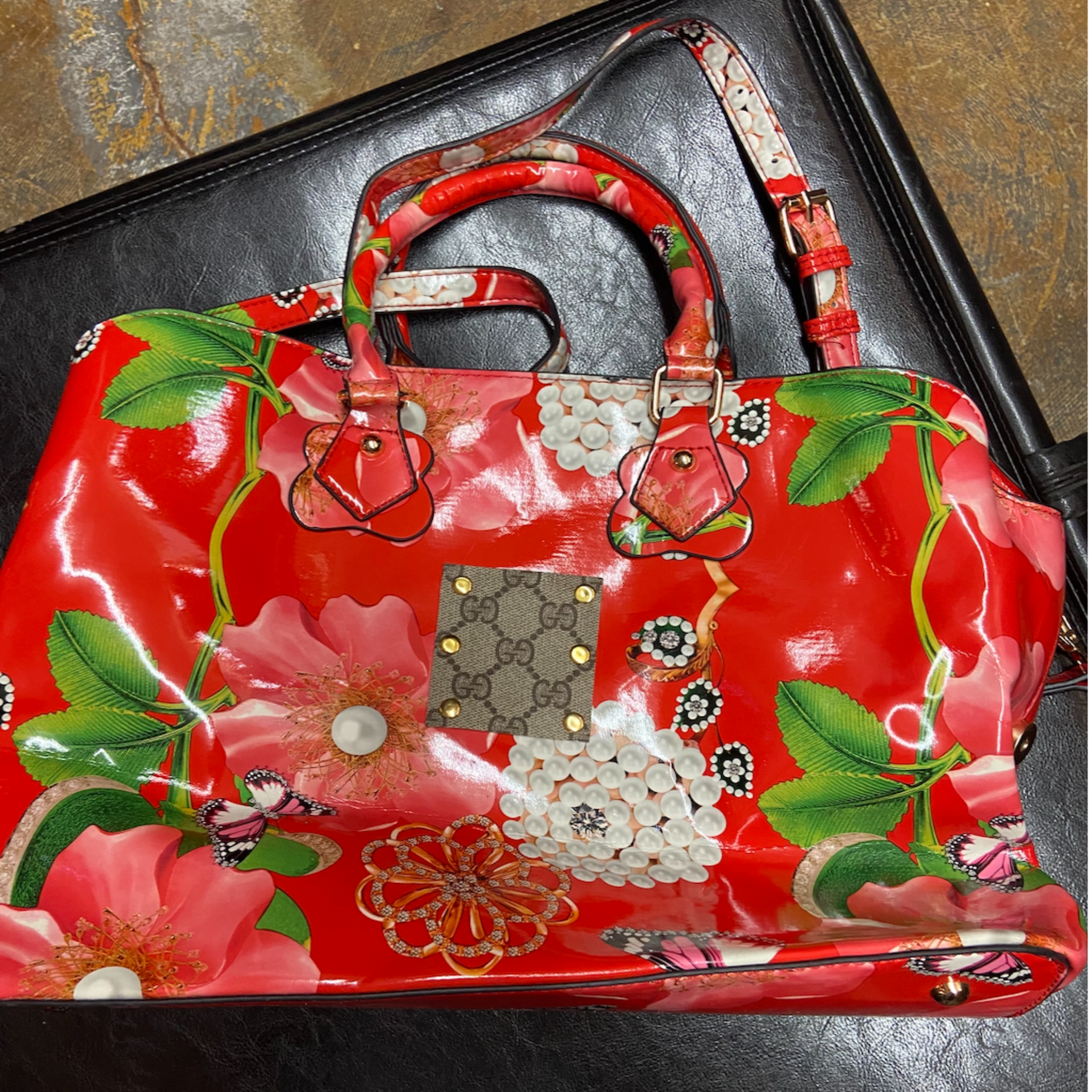 Up-Cycled G Floral Plastic Purse