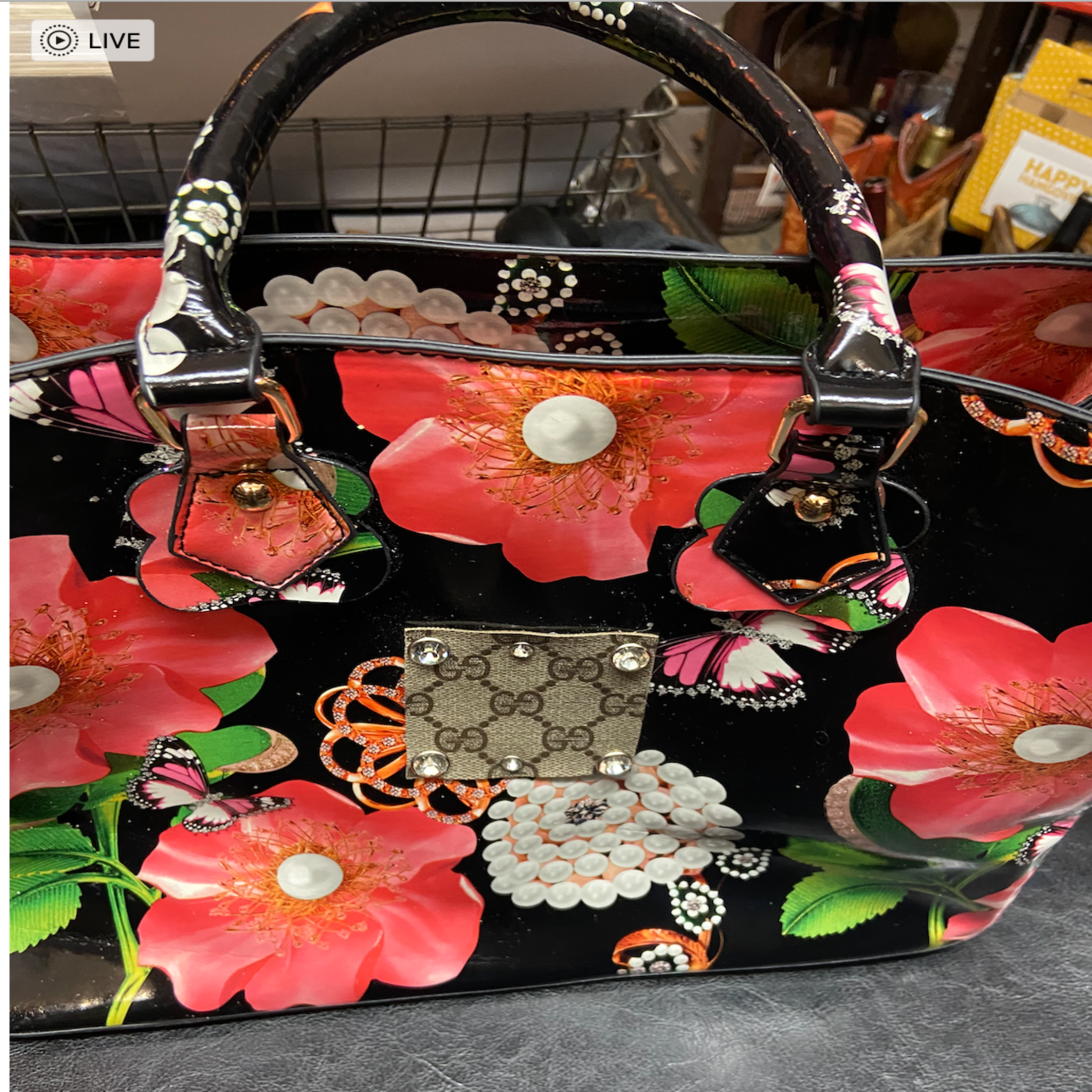 Up-Cycled G Floral Plastic Purse – Roses on the Vine