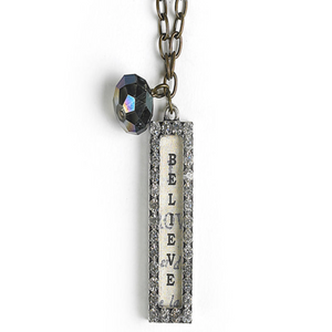 RECTANGLE NECKLACE WITH CHARM - BELIEVE