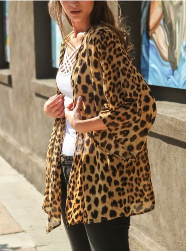 Leopard Chiffon Kimono Cardigan