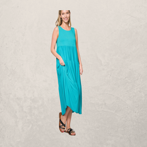 sleeveless tiered midi dress Striped Sleeveless Tiered Midi Dress Sky Blue / M