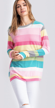 Multi Color Stripe French Terry Long Sleeve Top by 143 Story