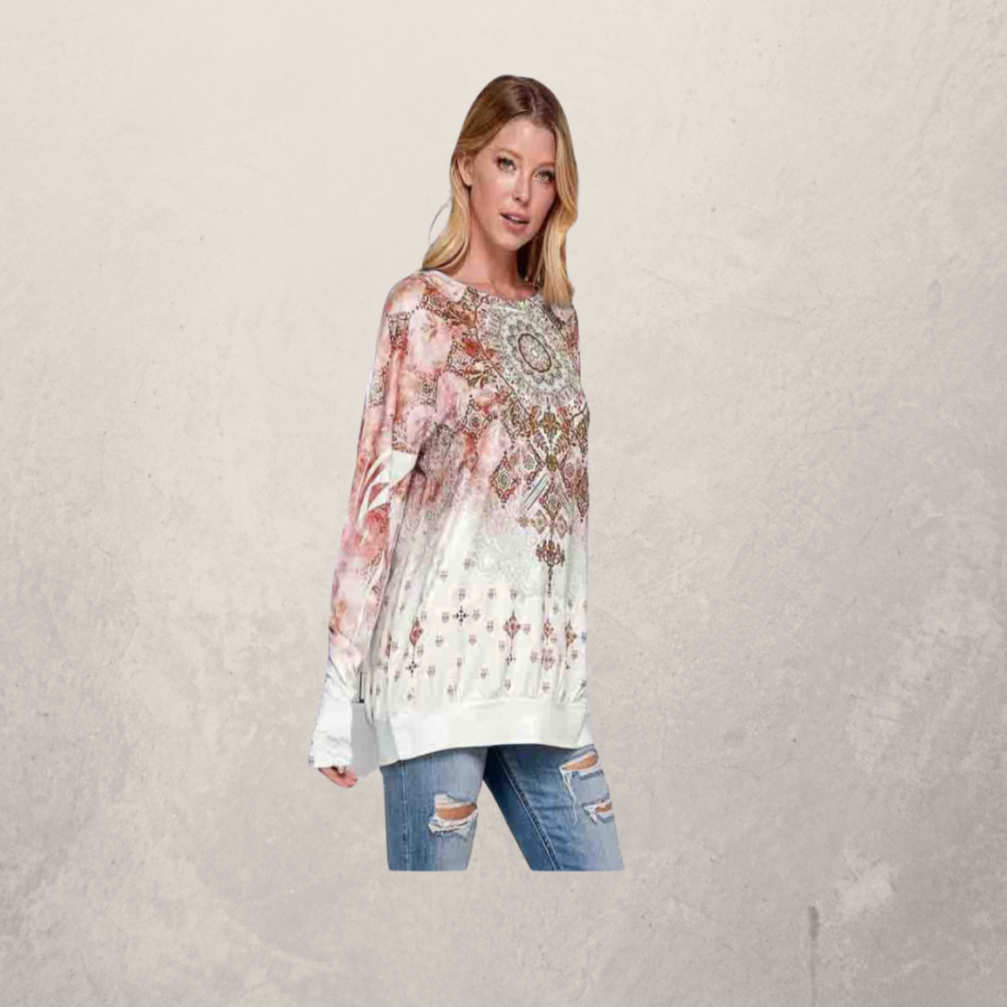 PRINTED TOP WITH THUMBHOLE