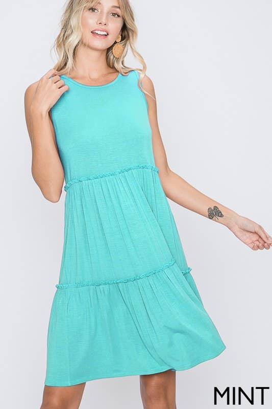 SD1268S SOLID DRESS WITH RUFFLED: 2-2-2 (S-M-L) / MINT